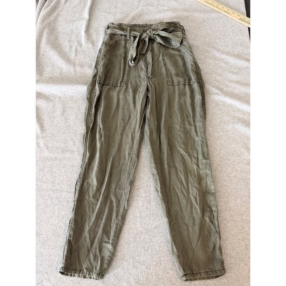 Abercrombie & Fitch Women S Olive Green Paperbag Waist Utility Tapered Pants Tie